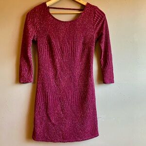 Metallic Body Con Mini Dress Three Pink Hearts Burgundy Wine Party Red Evening